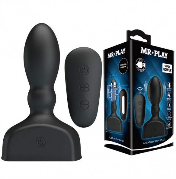 MR PLAY - Remote-Controlled Inflatable Vibrating Anal Plug (Chargeable - Black)